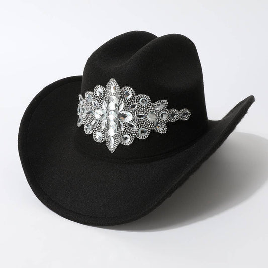 Luxury Rhinestone Felt Western Cowboy Fedora Hat_CWAH3626