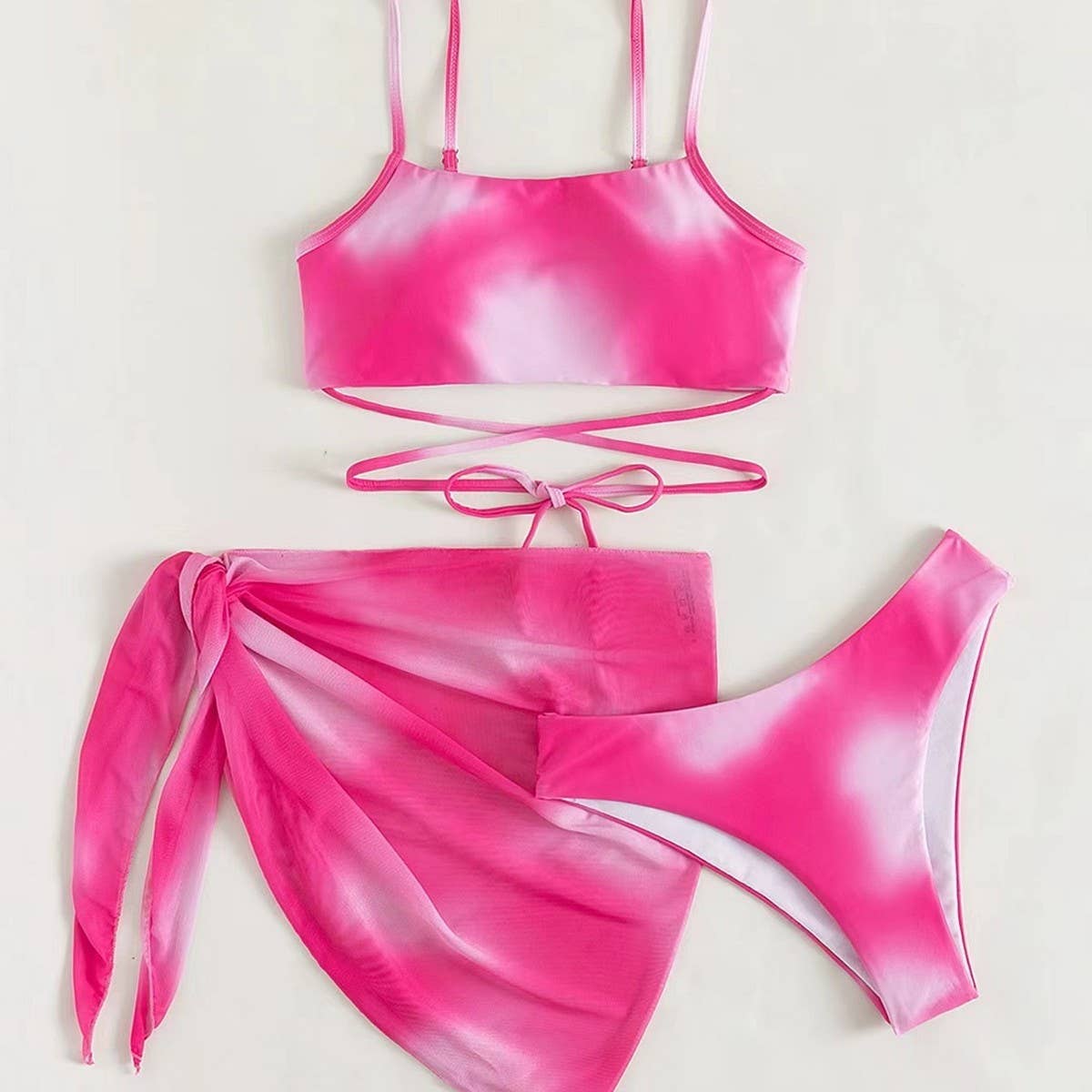 Tie-Dye Bikini Set - 3 Piece with Mesh Skirt