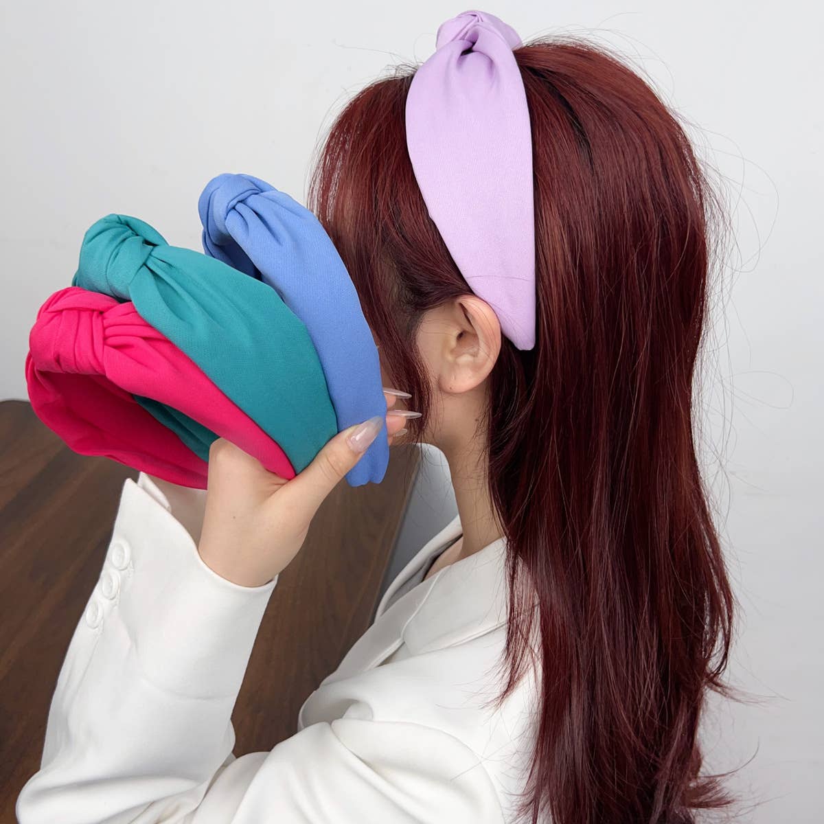 Wide-edge solid-color fabric cross knot headband