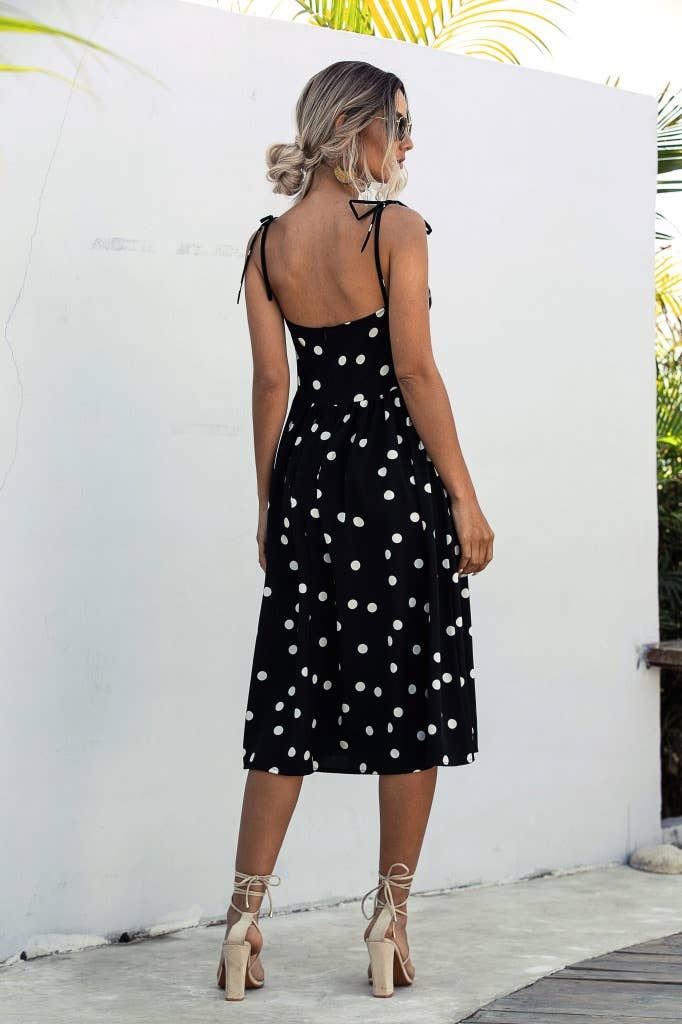 Polka dot backlesstie waist sundress