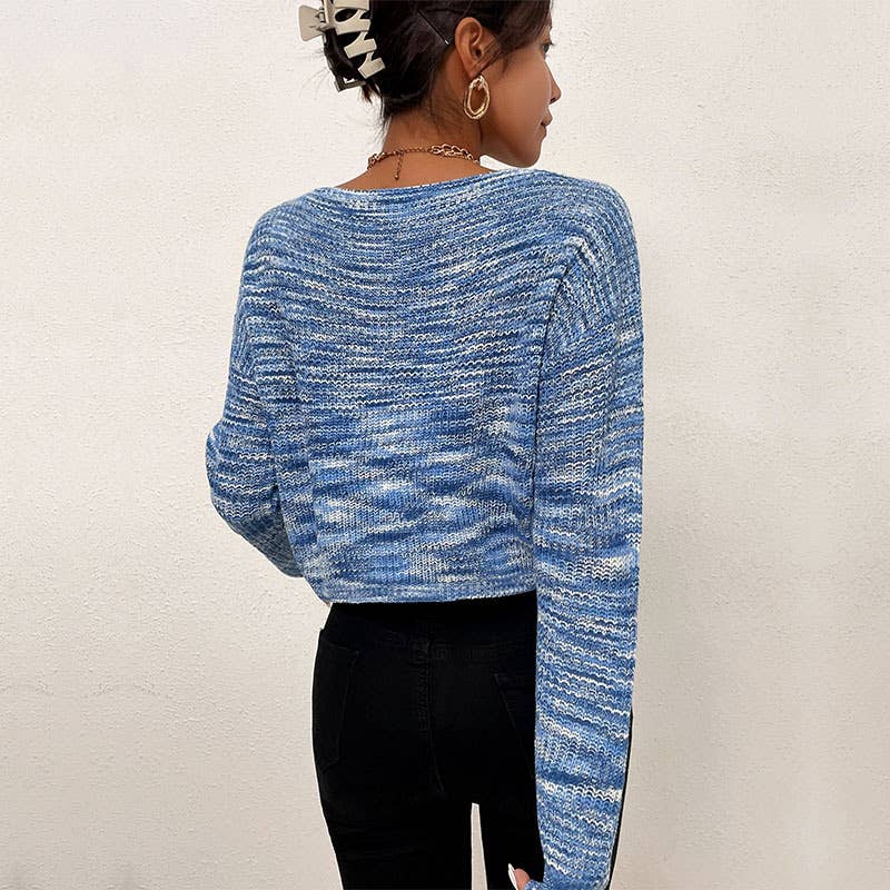 V-NECK KNITTED SHORT BM CROP GRADIENT SWEATER