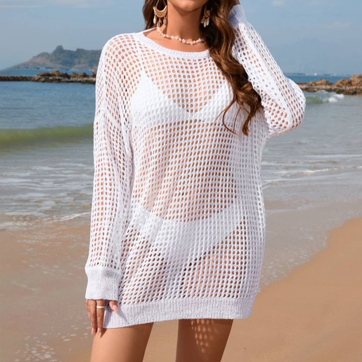 Knit loose solid color fashion bikini beach smock