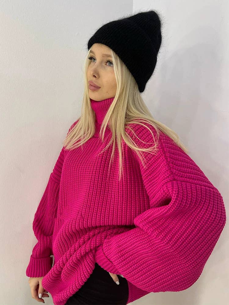 SOLID COLOR SWEATER WITH LOOSE TURTLENECK