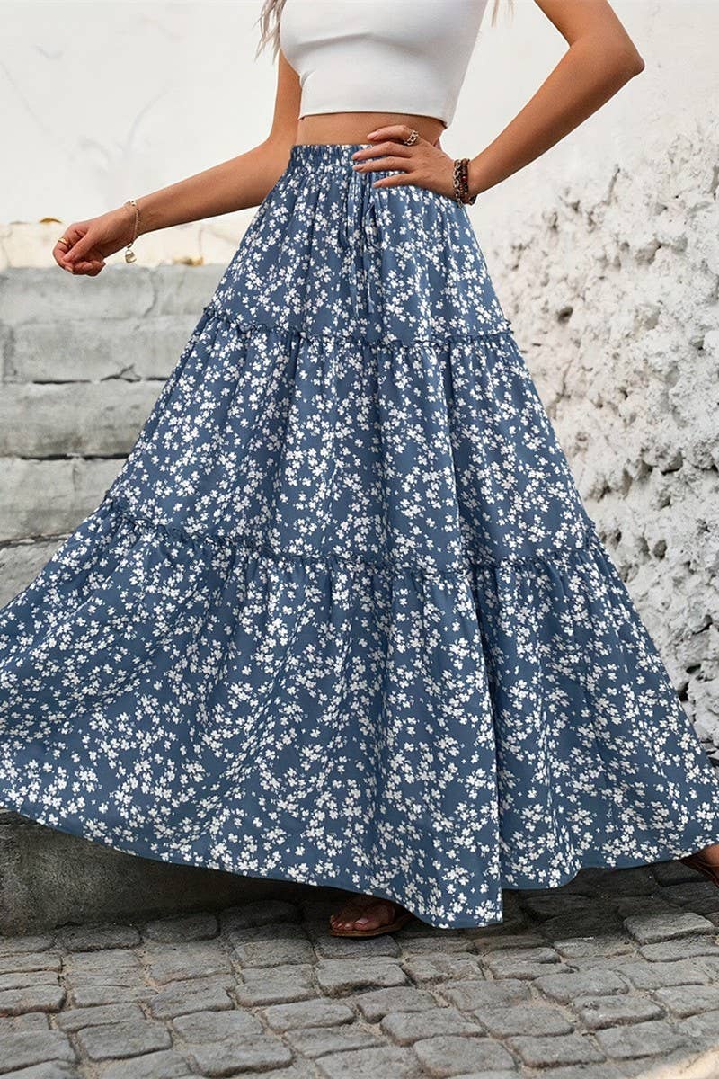 CWBLS0437_SMALL FLORAL BELT THREE-LAYER PATCHWORK LONG SKIRT