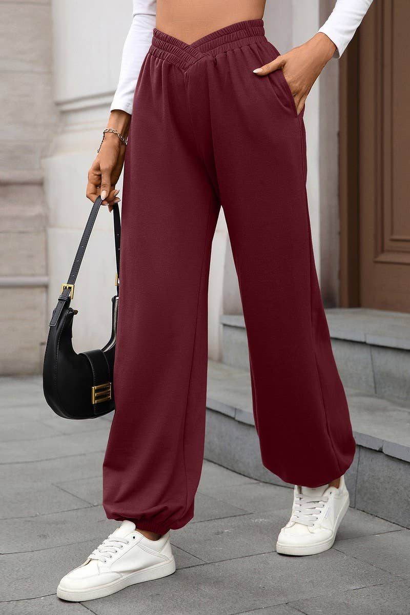 CWBLP01092_HIGH-WAISTED SOLID COLOR CUFFED CASUAL TROUSERS