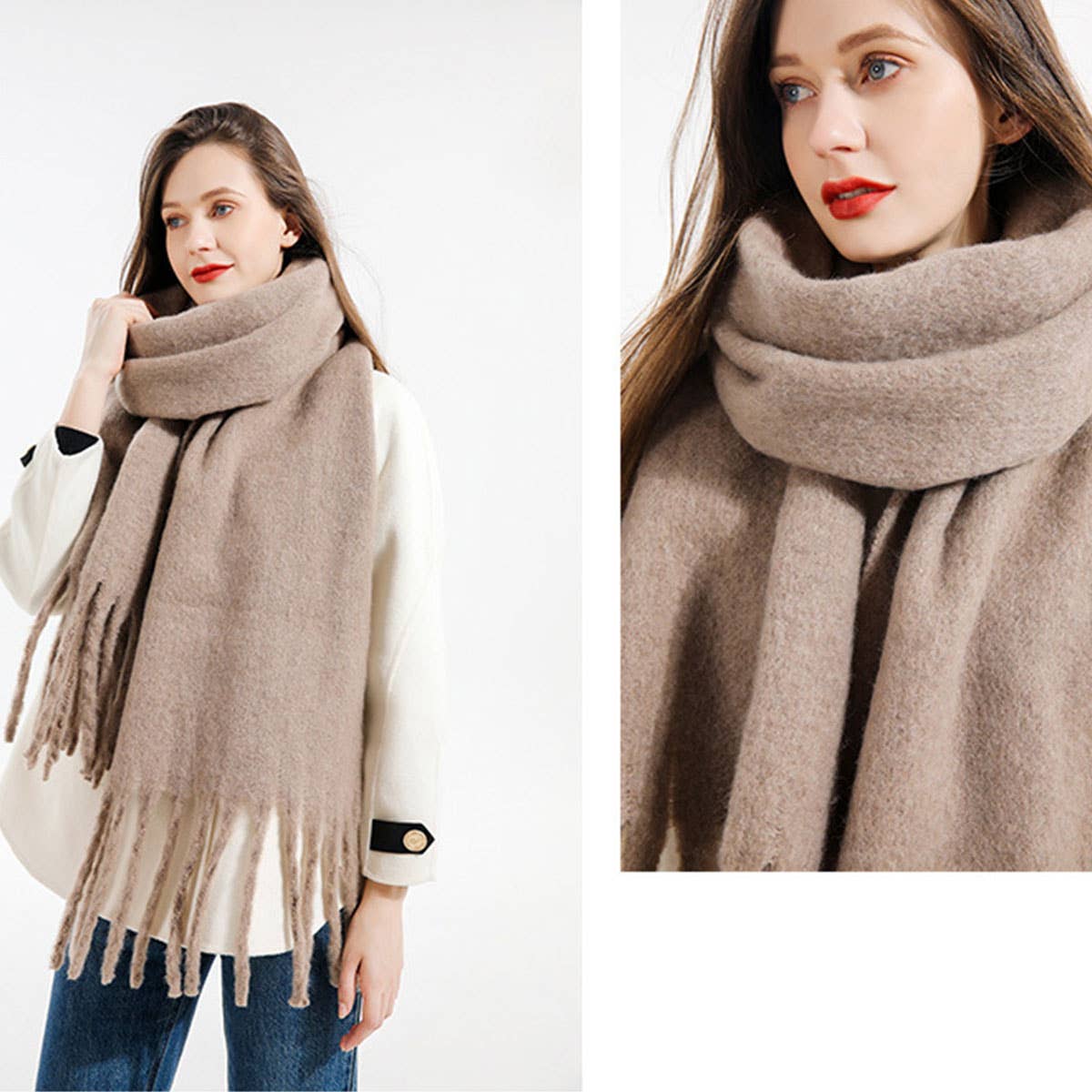 Wool Knit Scarf ??Thick Long Solid Winter Wrap_CWASC0166