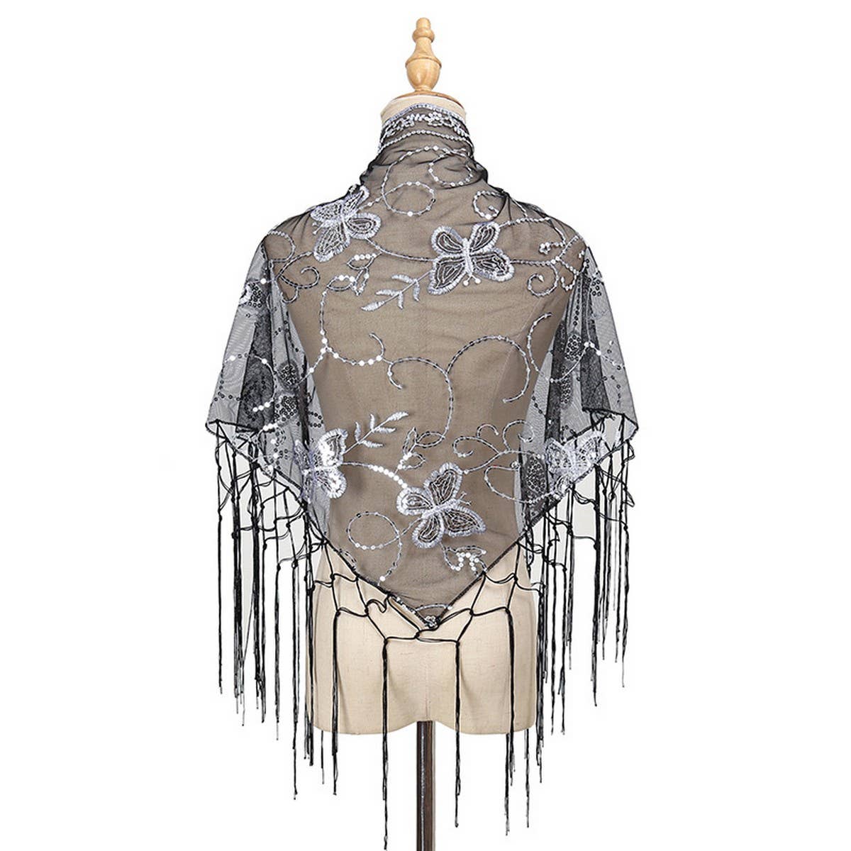 HOLLOW LACE TASSEL BUTTERFLY TRIANGLE SCARF SHAWL