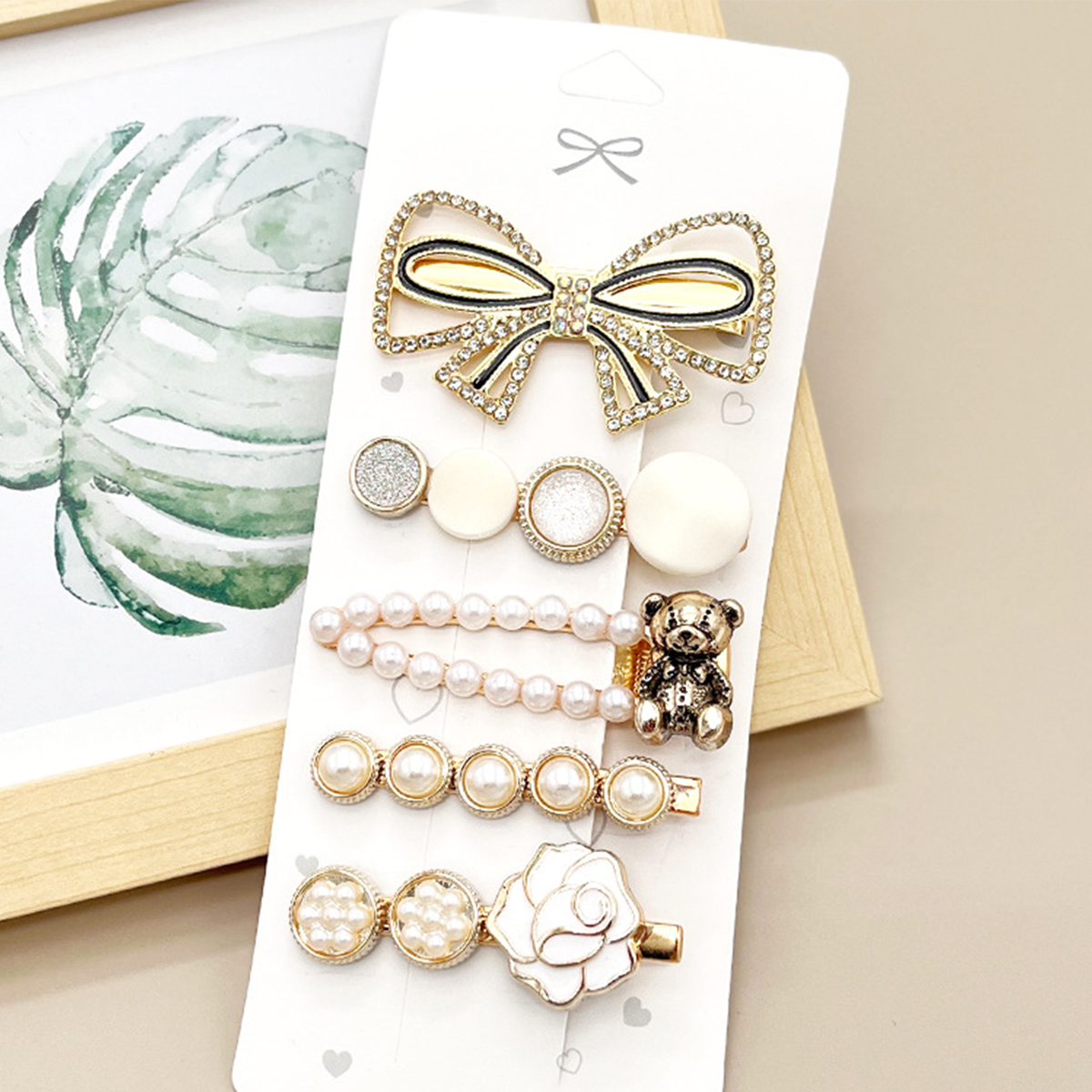 Rhinestone Pearl Hair Clip Set - Elegant Side Pin _CWAHA0159