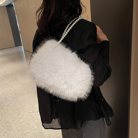 WINTER FASHION PEARL CHAIN SHOULDER PLUSH BAG_CWAB3950