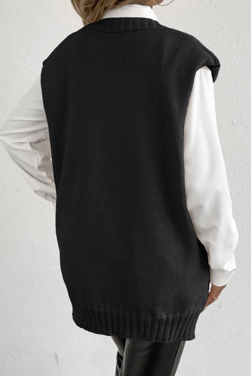 CWOJA00764_WOMEN PEARL BUTTON KNIT VEST CARDIGAN