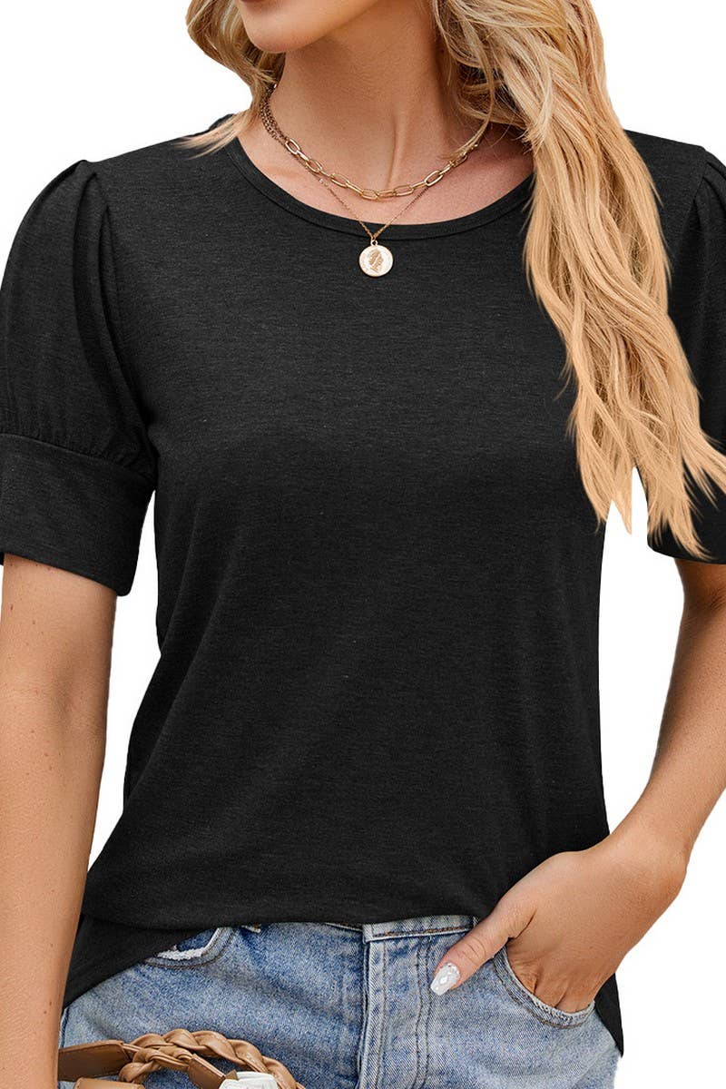 ROUND NECK SOLID COLOR BUTTON UP T SHIRT_CWTSTS0193