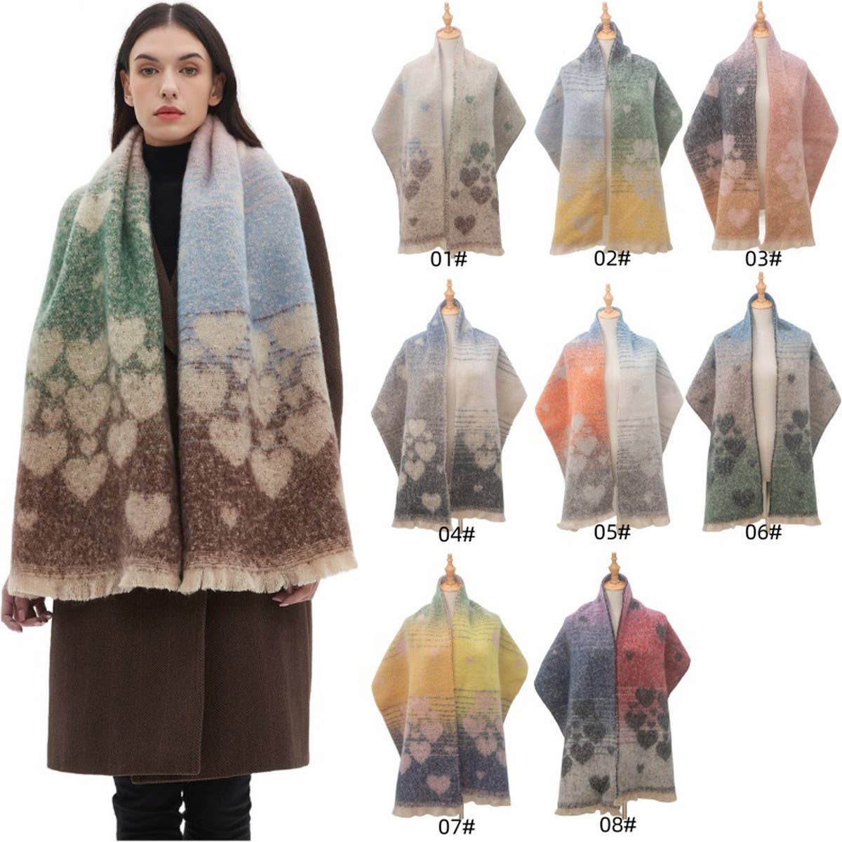 Heart Pattern Circle Yarn Scarf - Women's Wrap