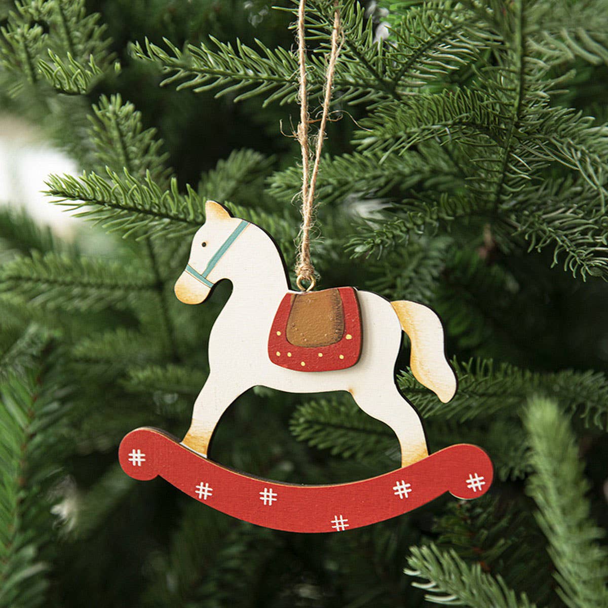 Wood House Painted Xmas Tree Hanging Ornament_CWMM9672