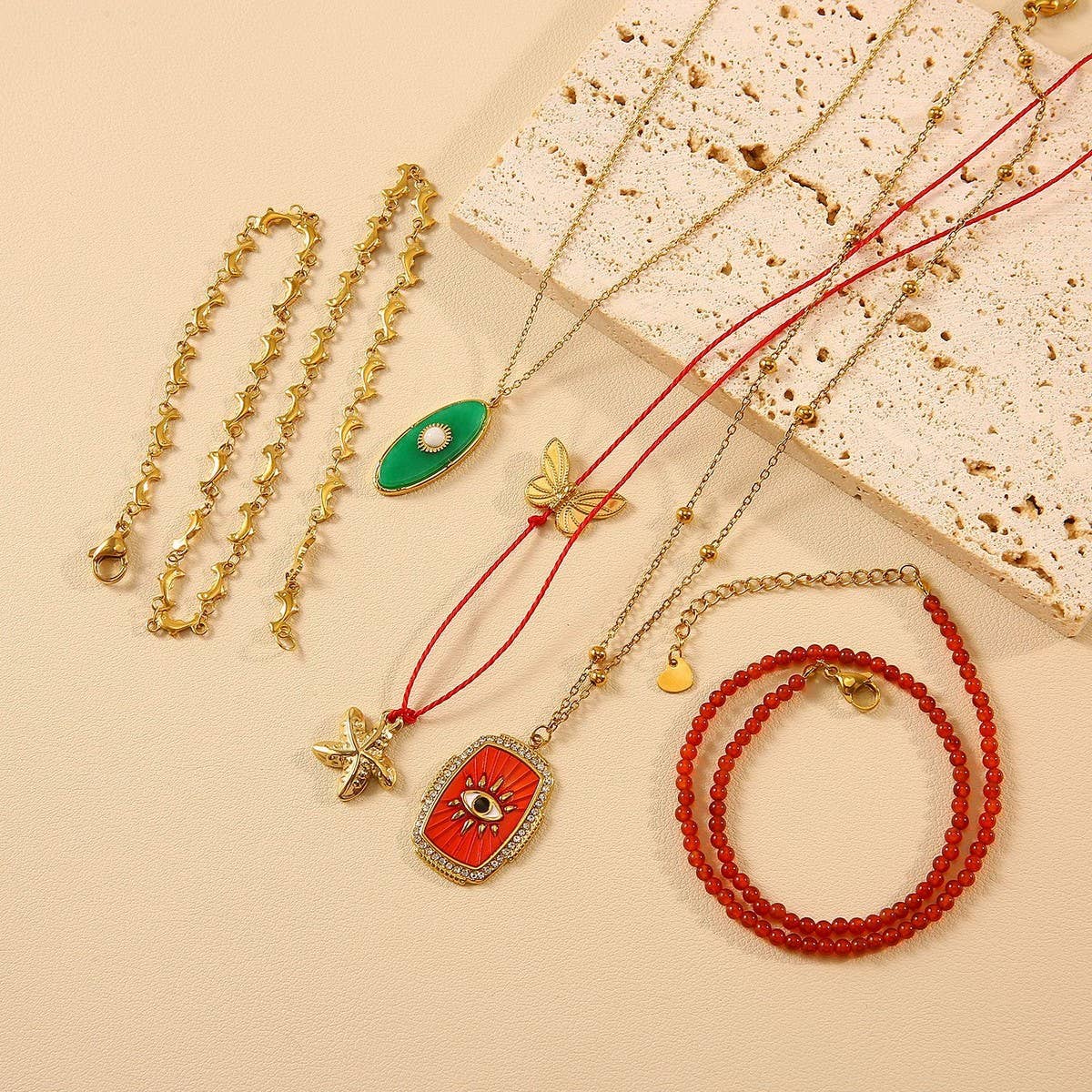 Starfish Eye Pendant Necklace Handmade Enamel_CWMM8872