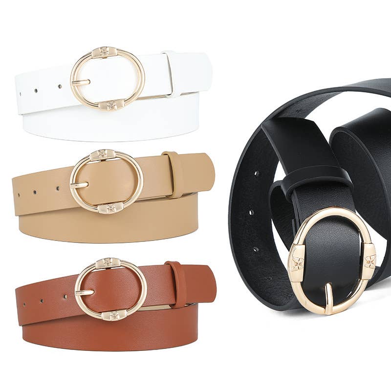 Slimming round pin buckle women's PU belt