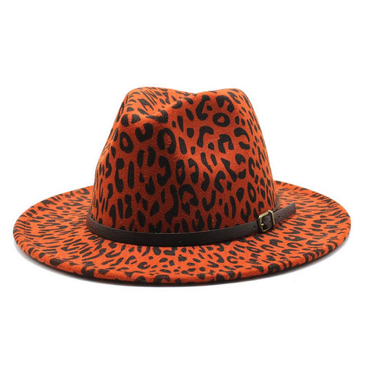 LEOPARD PRINT JAZZ HAT BRITISH STYLE WOOLEN HAT_CWAH2577