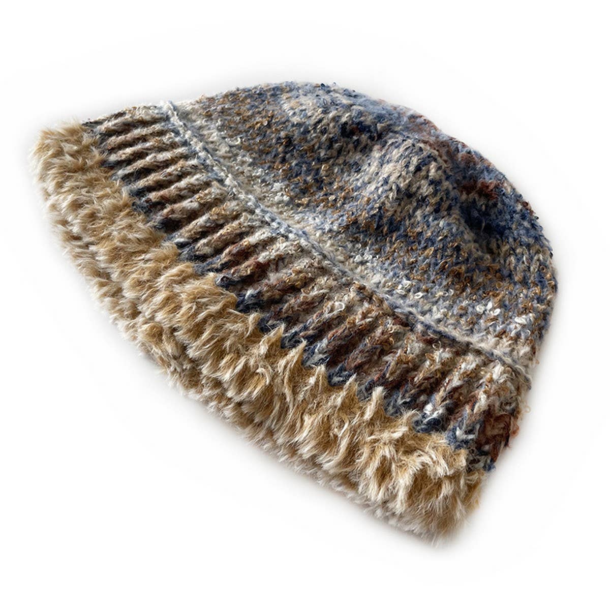 ADULT KNITTED HAT COLORFUL STRIPED BUCKET HAT_CWAH2051