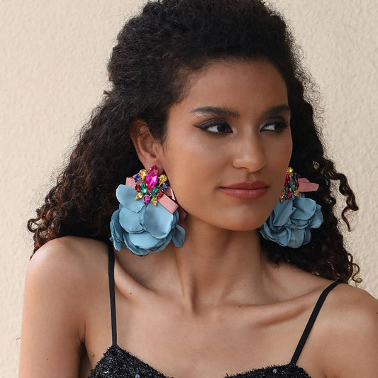 Handmade Fabric Flower Earrings ? Bold Drop Design