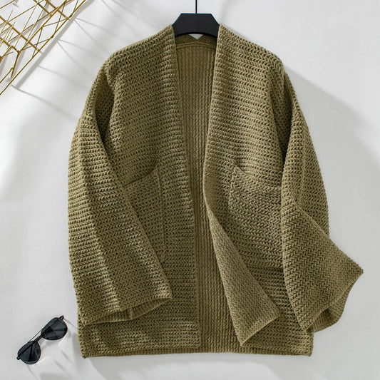 Solid color loose knit cardigan without button