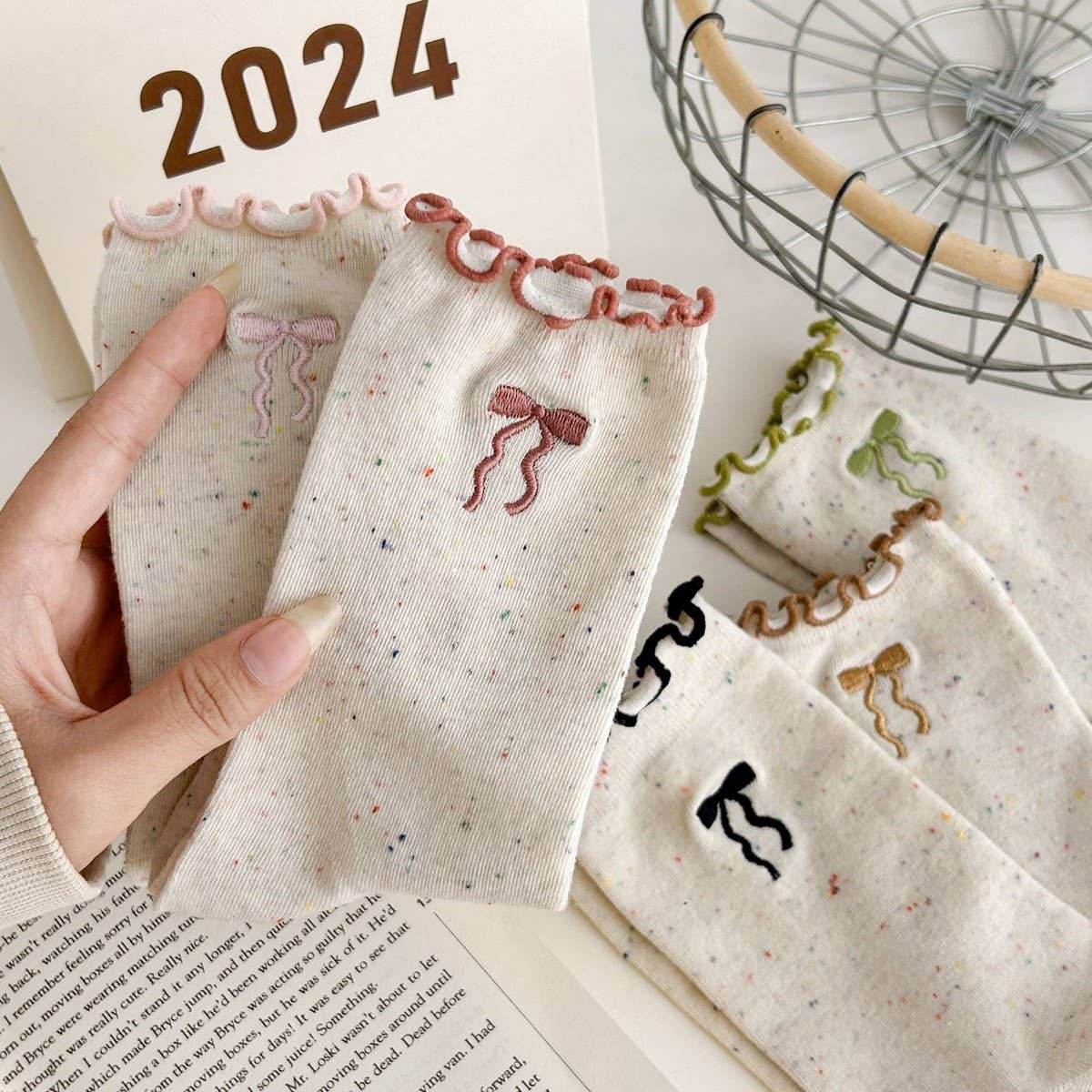 Ruffle Bows Embroidered Socks For Women