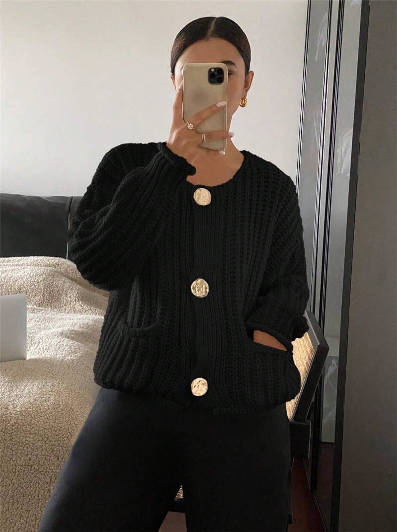 Three button long sleeve French cardigan