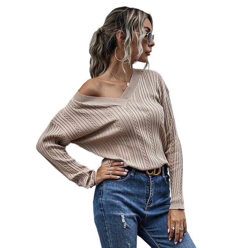 SLIMMING PULLOVER V-NECK LONG-SLEEVED SWEATER