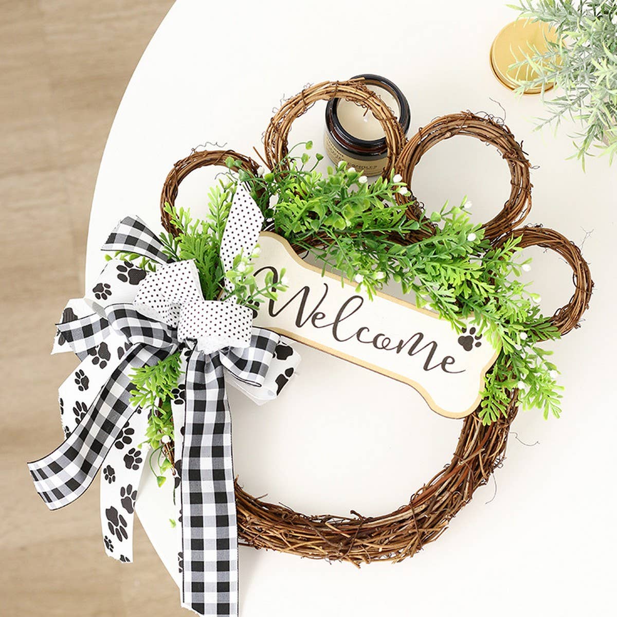 Cute Dog Paw Artificial Green Wreath Decor_CWAJE05355