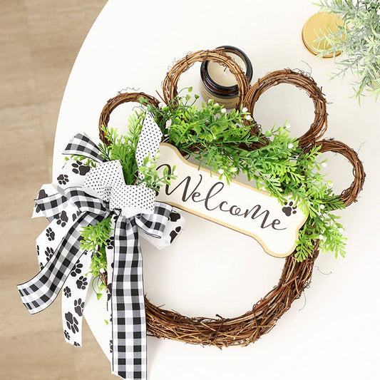 Cute Dog Paw Artificial Green Wreath Decor_CWAJE05355