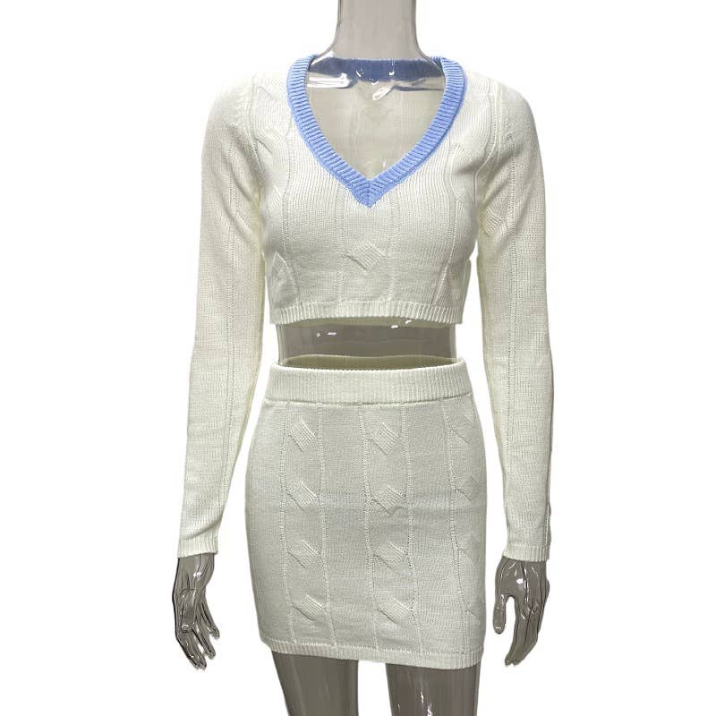 Knitted crop top sweater high waist skirt set
