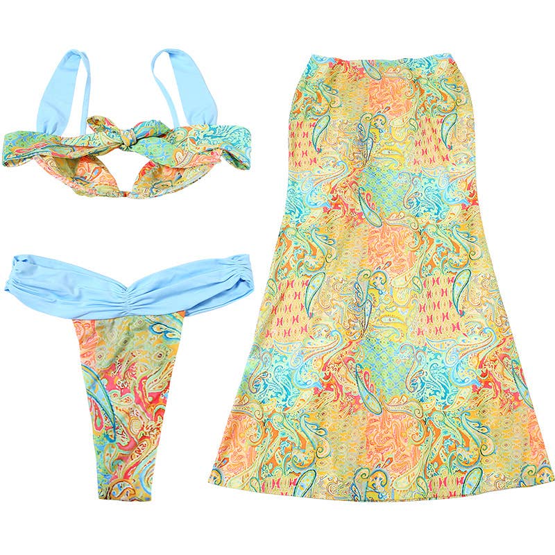 Three-piece set of printed top skirt underpants