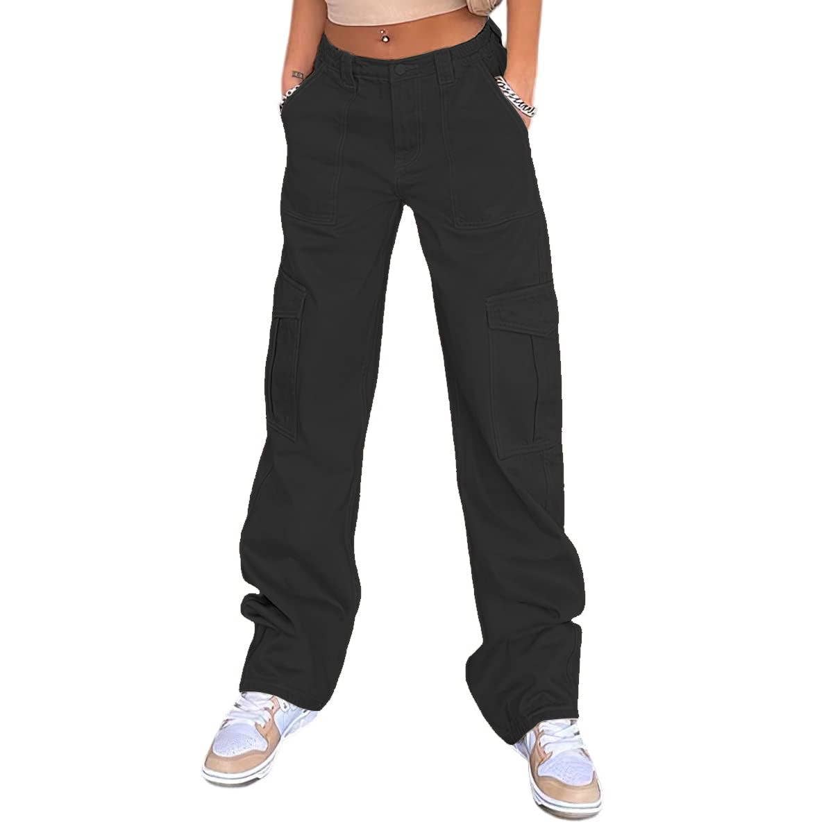 Fitted high-waisted multi-pocket work pants
