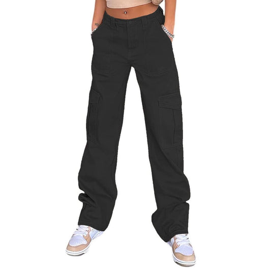 Fitted high-waisted multi-pocket work pants