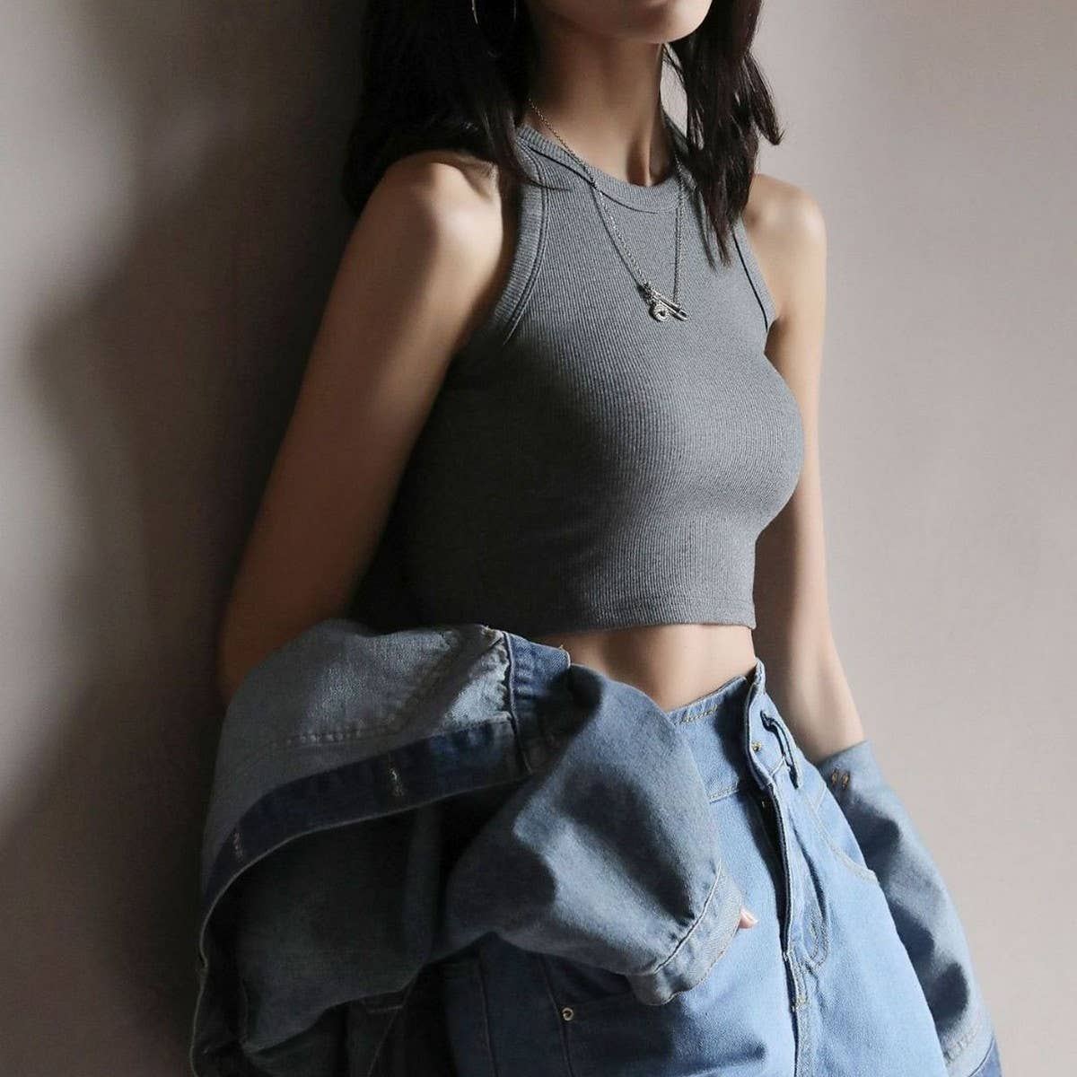 Short Base Ribbed Camisole High Neck Tanks