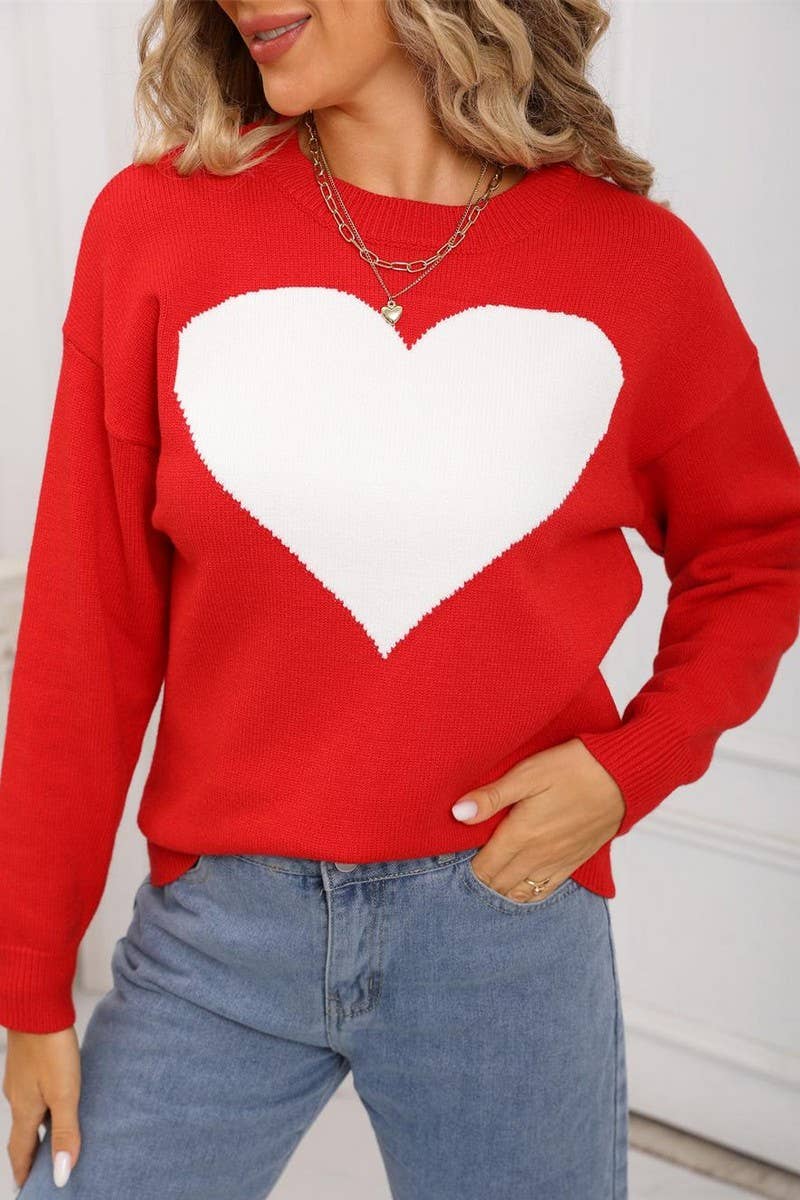 CWOSWL07588_LOVE HEART LOOSE VALENTINE'S DAY KNITTED SWEATER