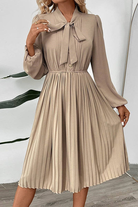 CWDMD4797_SPRING AND AUTUMN BOW TIE PLEATED DRESS