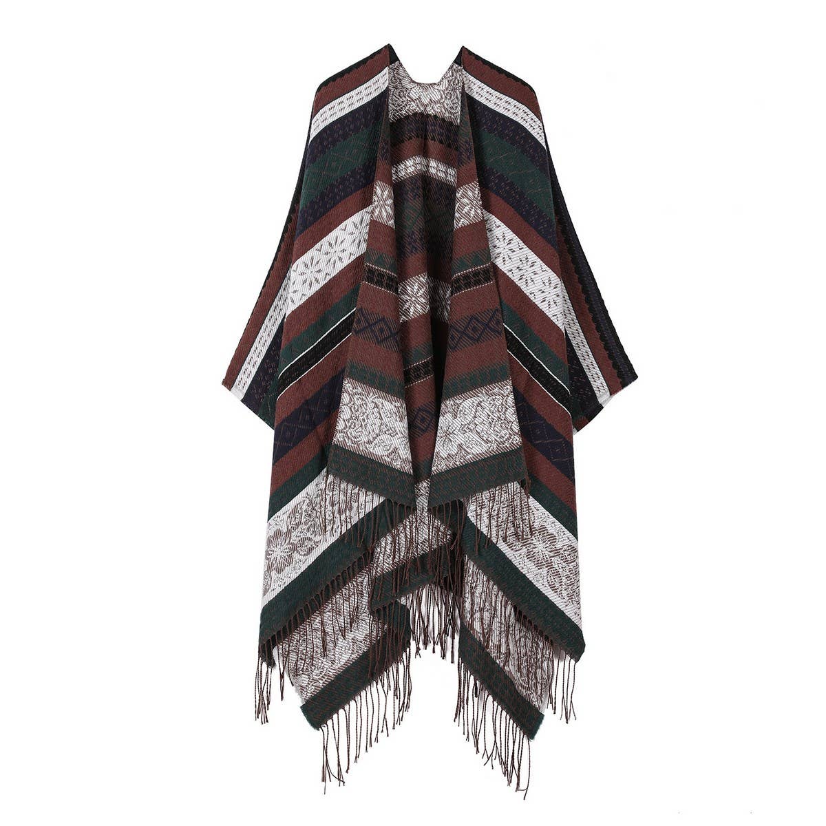 FAUX CASHMERE TASSEL SHAWL BLANKET SLIT CAPE