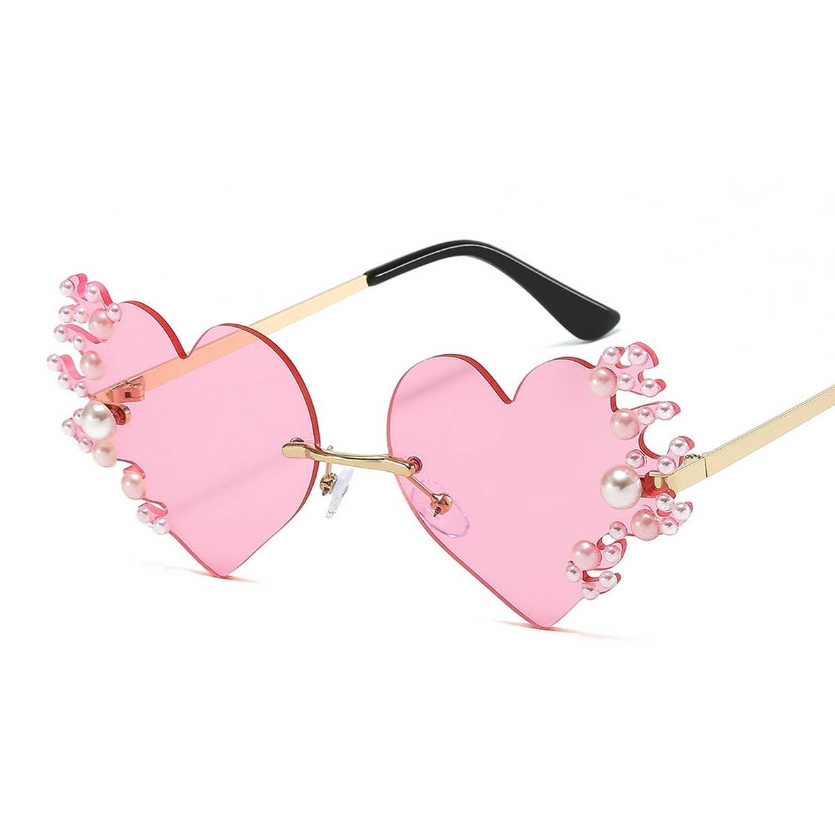 METAL RIMLESS PEARL HEART TEARS SUNGLASSES