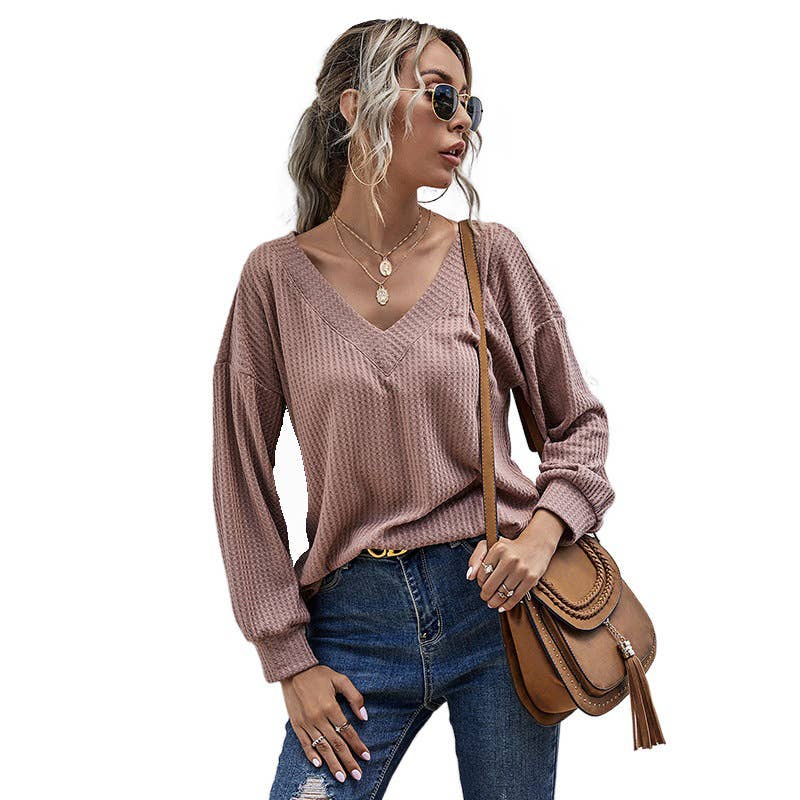 KNITTED V-NECK LONG-SLEEVED FASHION SWEATER