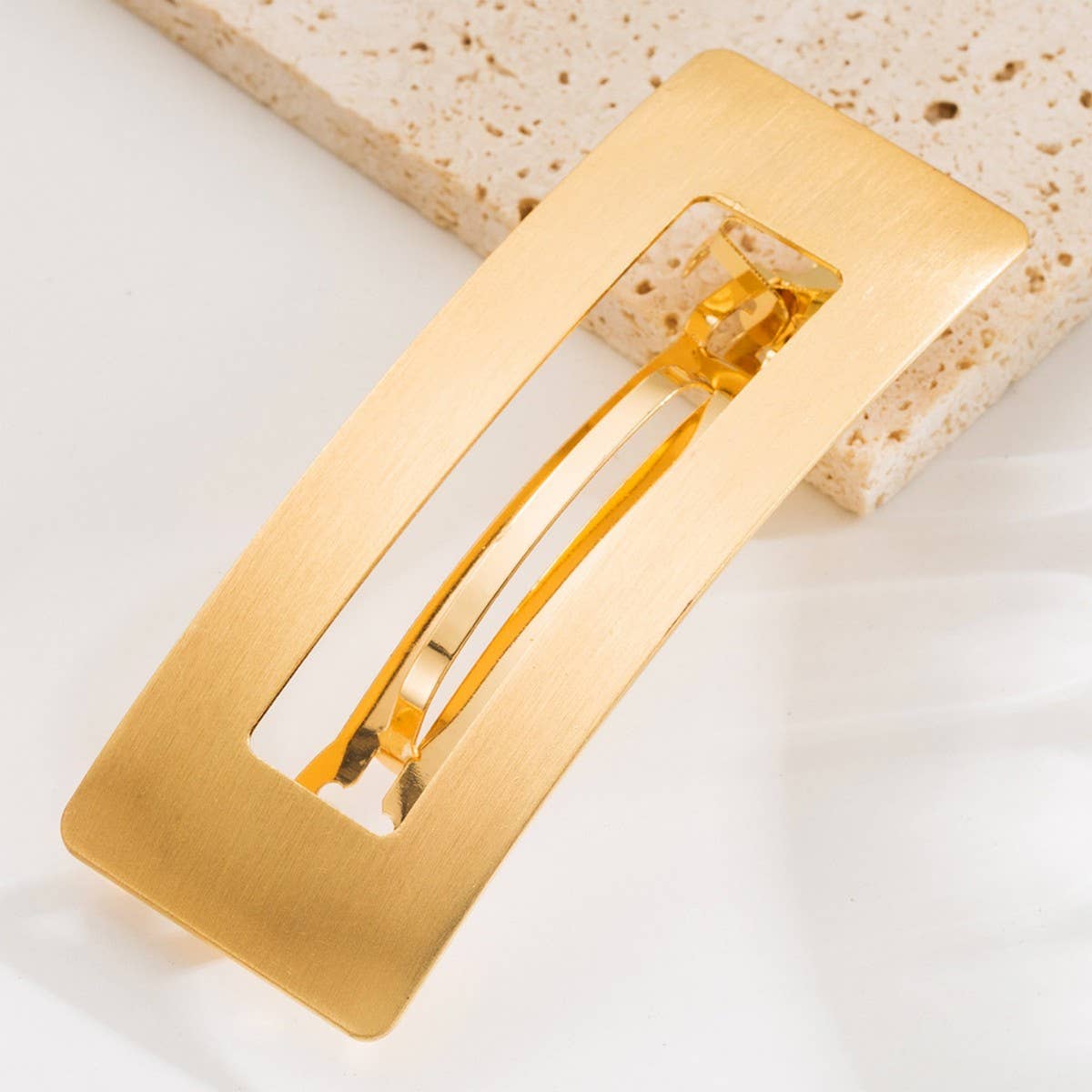 Minimalist Metal Bow Hollow Rectangle Spring Clip