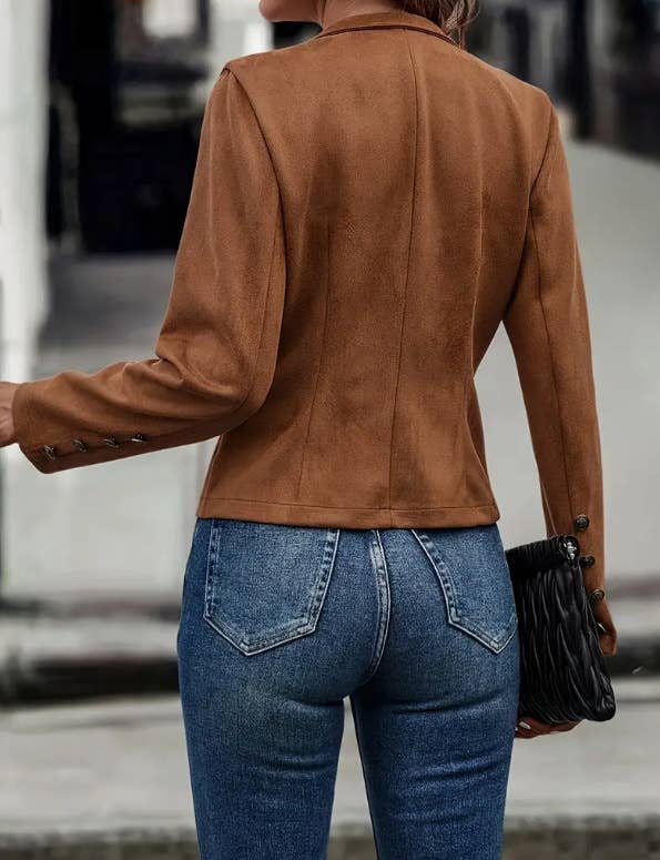 Vintage deerskin velvet double-breasted slim-fit jacket