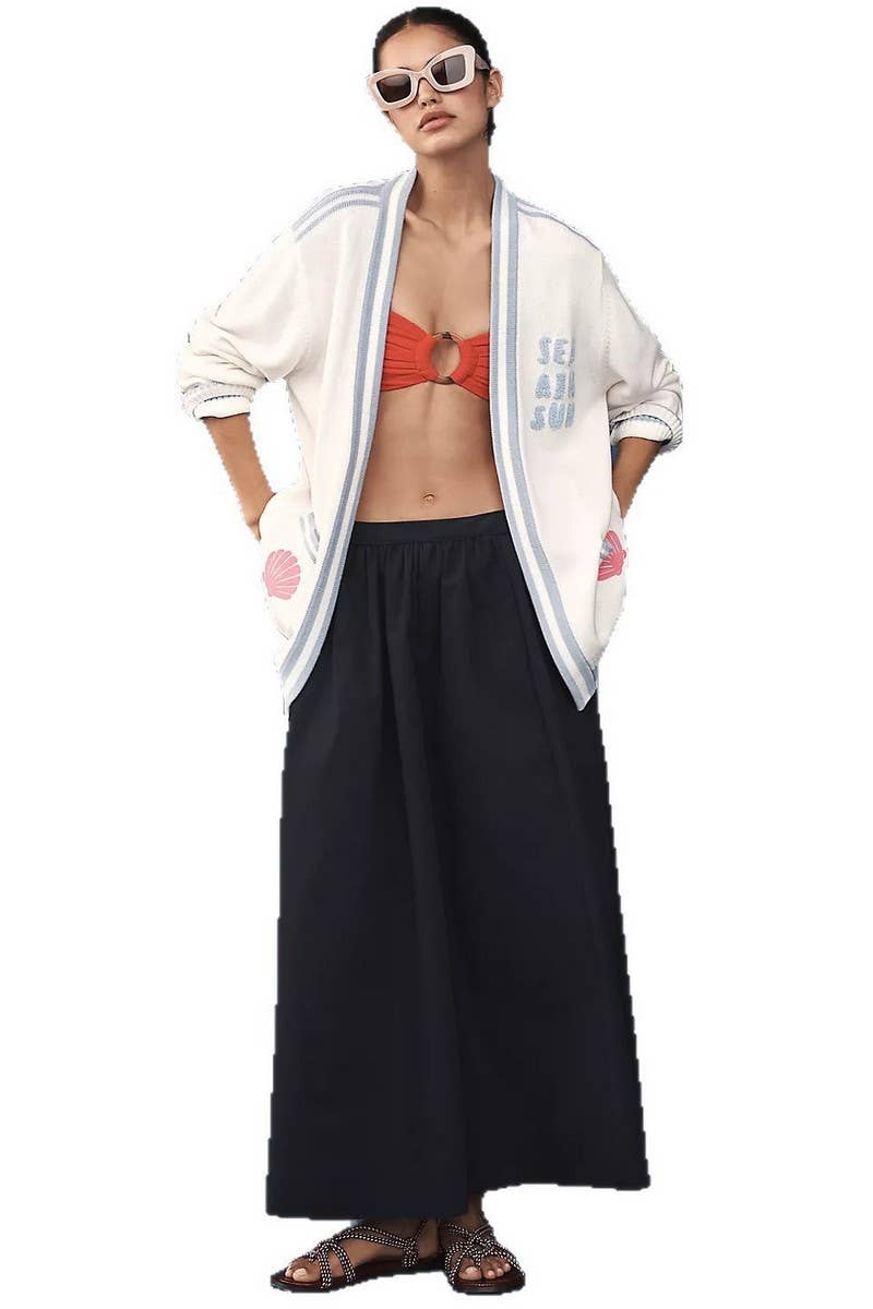 CWOSWL07749_2025 CASUAL STARFISH PRINT LOOSE KNIT CARDIGAN