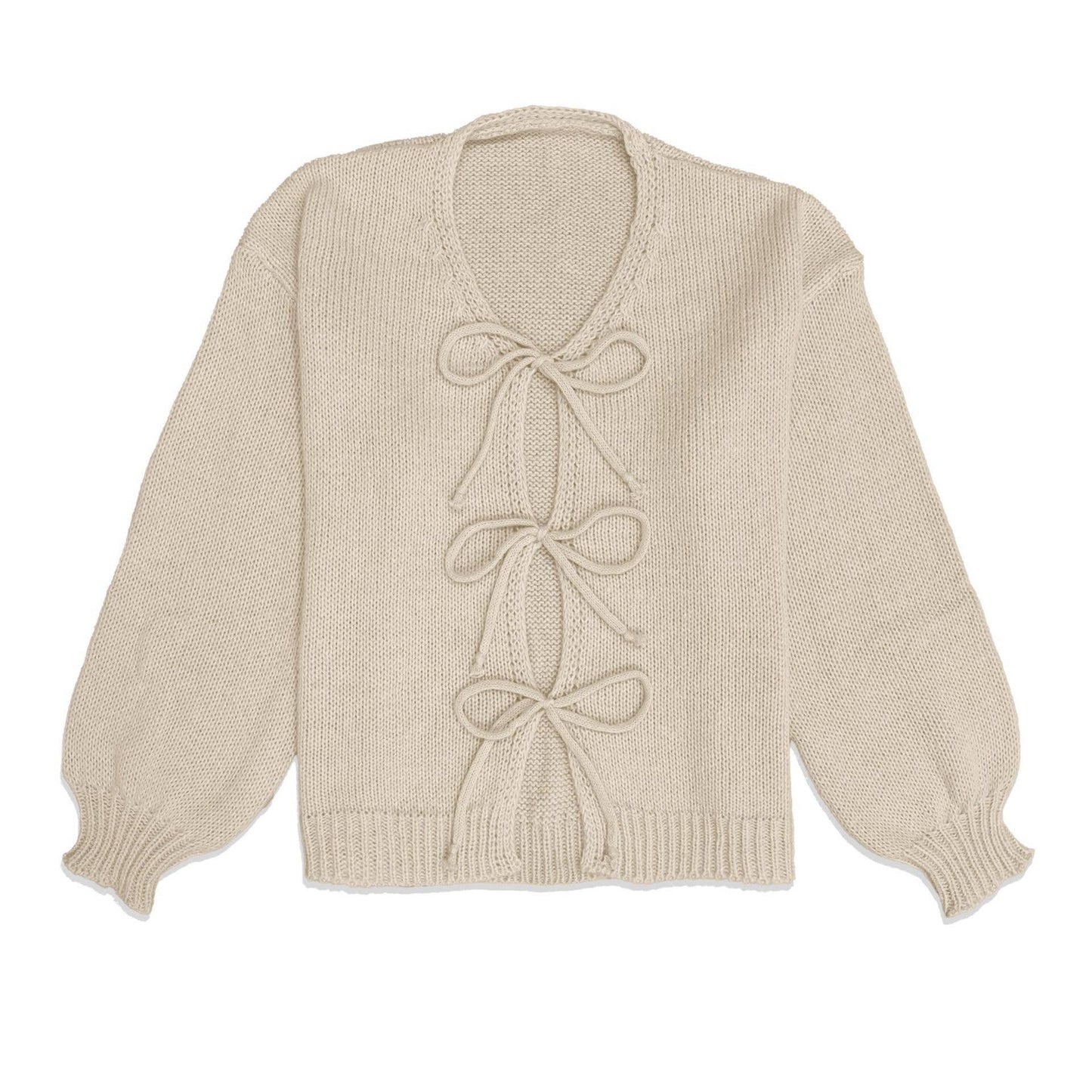 Round-neck long-sleeved lace-up knitted cardigan