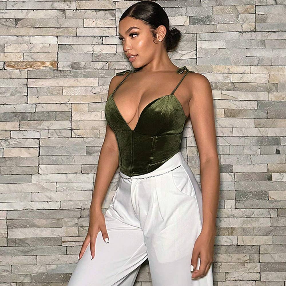 SEXY V-NECK SLIM-FIT ASYMMETRICAL VELVET CAMISOLE