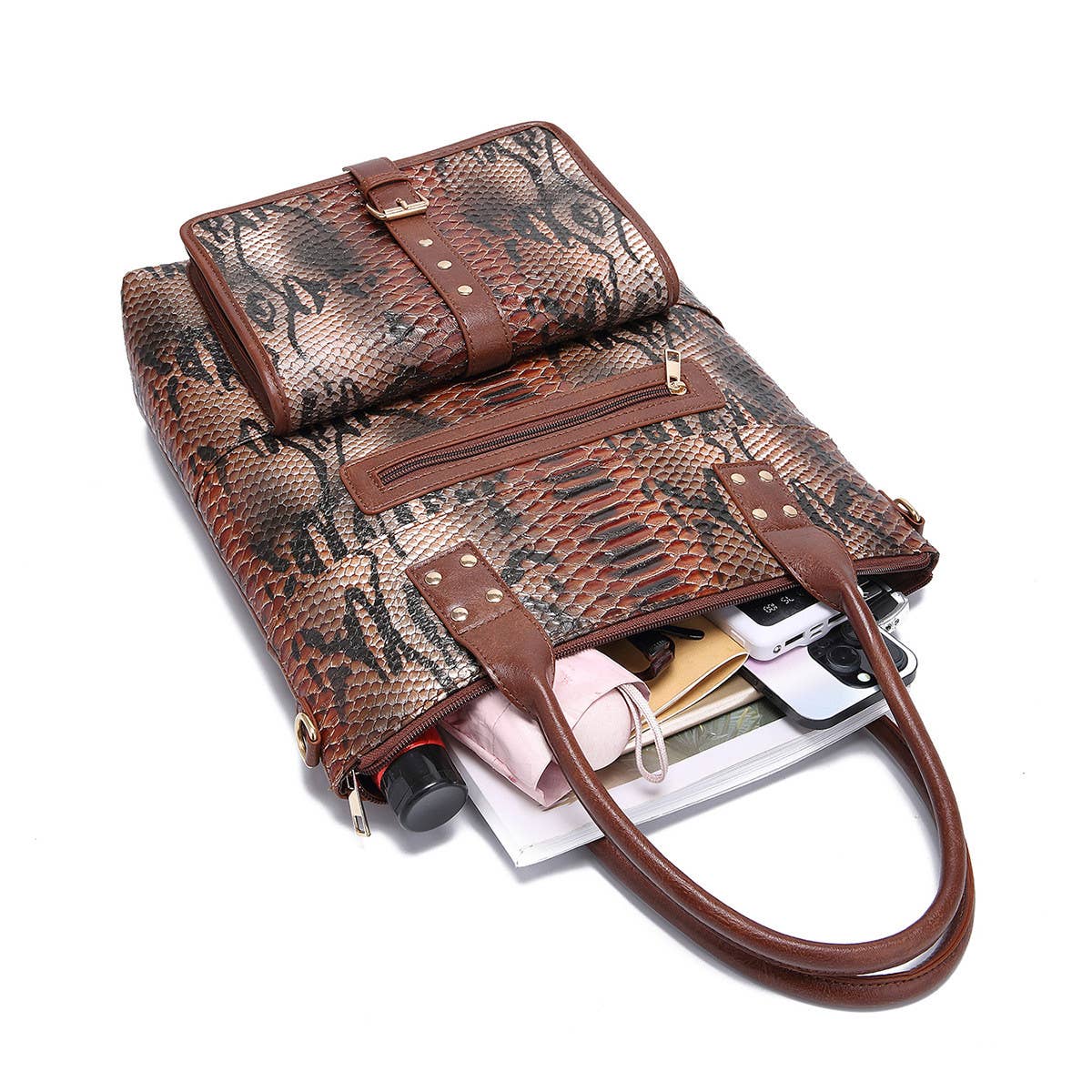 WOMEN TOTE SNAKE PRINT SHOULDER HANDBAG_CWAB2594