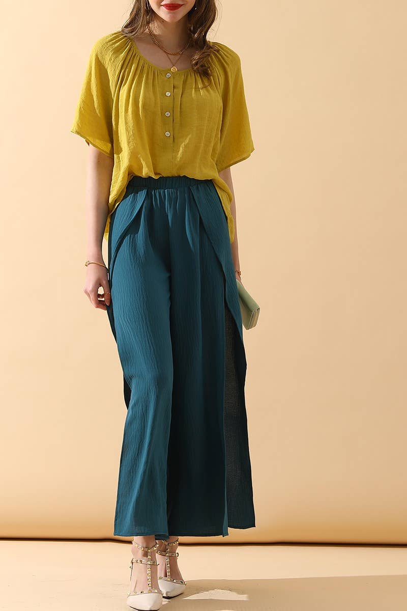 CWBLP420_BANDED FRONT OPENING SLIT LEG WIDE PANTS