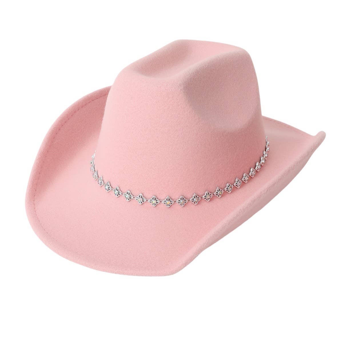 Rhinestone Western Felt Fedora Travel Cowboy Hat_CWAH3641