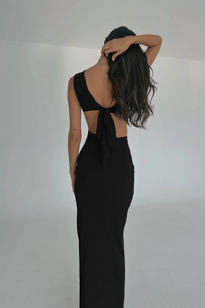 CWDMD5085_ASYMMETRICAL CUTOUT BODYCON MIDI DRESS