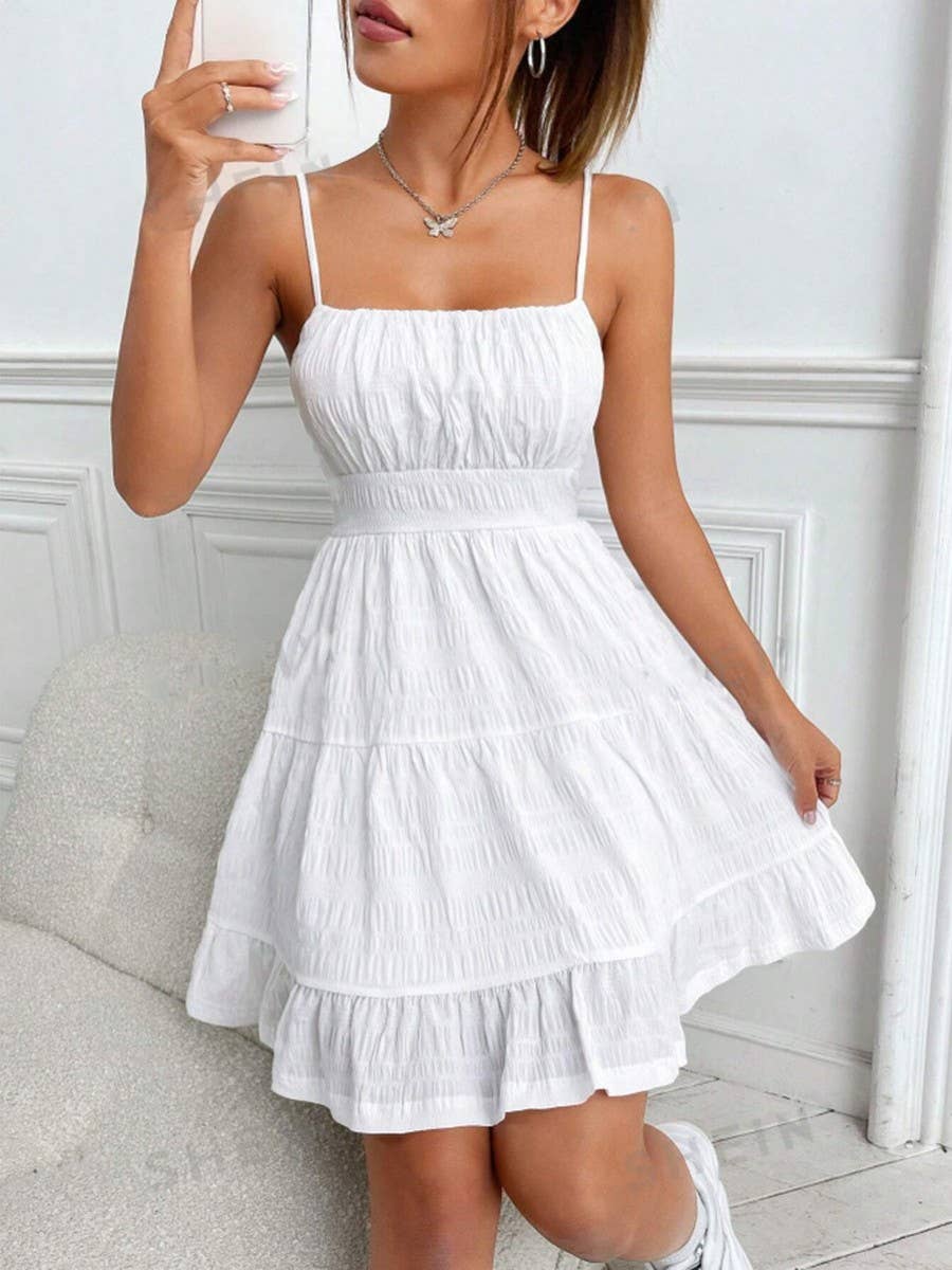 Ruffled bust ruffled hem and halter dress