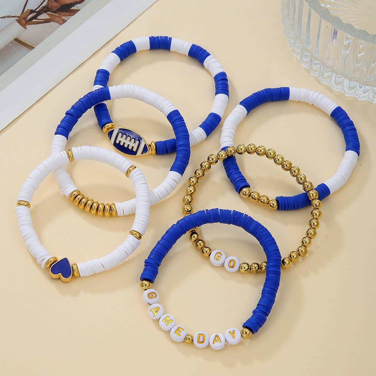 FOOTBALL HANDMADE SOFT CLAY LETTER BRACELET SET