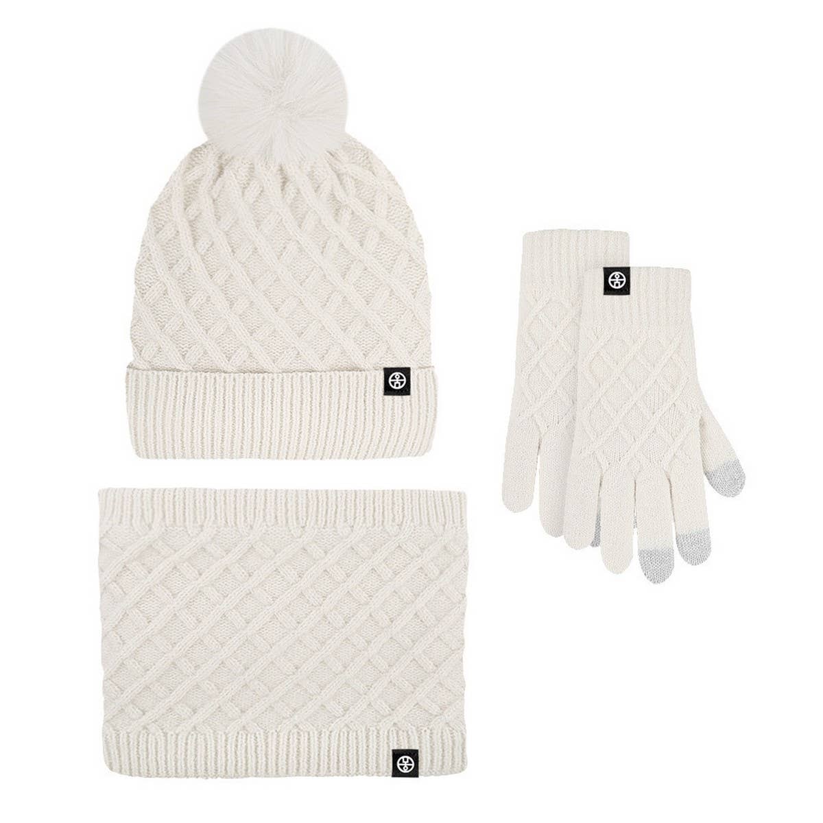WINTER WARM WOOL HAT SCARF GLOVES THREE-PIECE SET